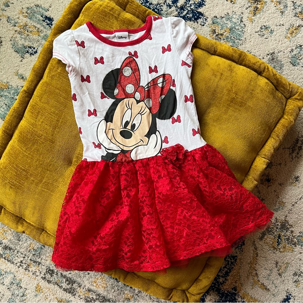 ***Moving Sale*** Disney Minnie Mouse Girls White Red Tulle Bottom Shirt Blouse